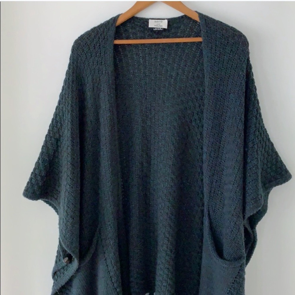 DAVID & YOUNG Knitted Open Poncho with Fringe